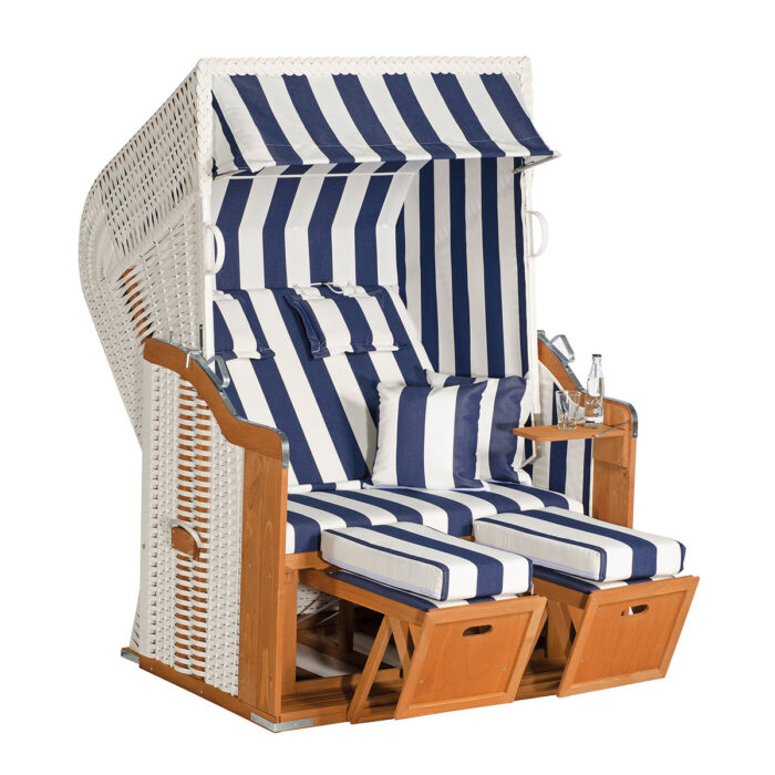 Strandkorb Rustikal 250 Plus blau/weiss gestreift