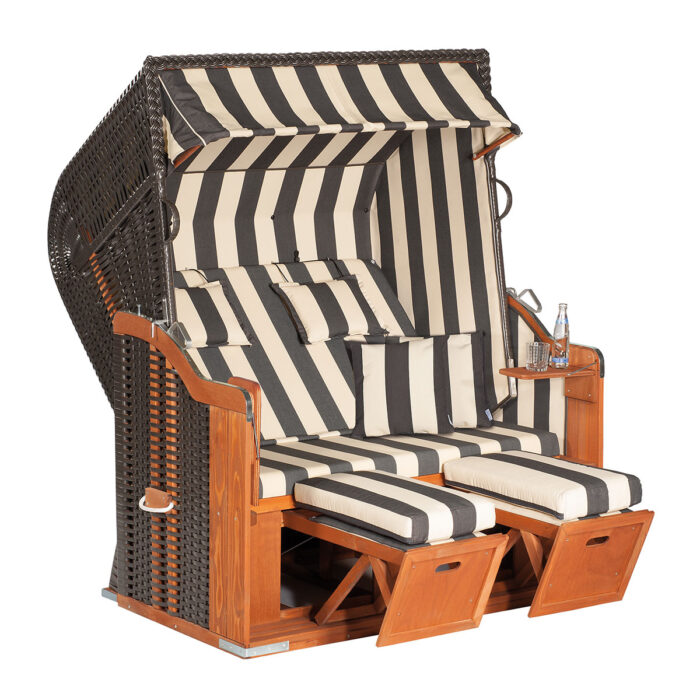 Strandkorb Rustikal 250 Plus XL anthrazit/weiss gestreift
