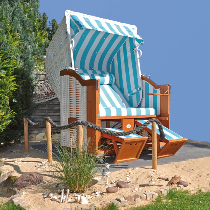 Strandkorb Classic 2-Sitzer türkis/weiss gestreift