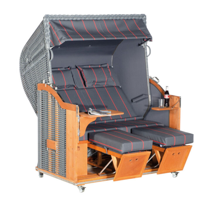 Strandkorb Classic 2-Sitzer XL grau/rot gestreift